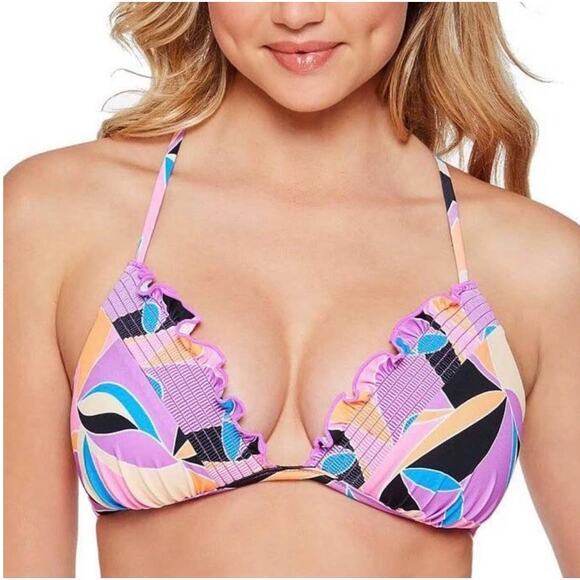 Salt & Cove Smocked geo Pattern Bikini Top- M - Picture 1 of 4